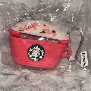 Silicone Starbucks pink AirPods Pro case with keychain